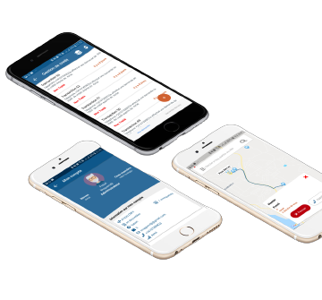 Trois écrans de l'application iLink World : historique des opérations, profil et carte des agents